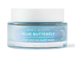Jar of Bopo Women Blue Butterfly Fruit Enzyme Sleep Mask on a white background