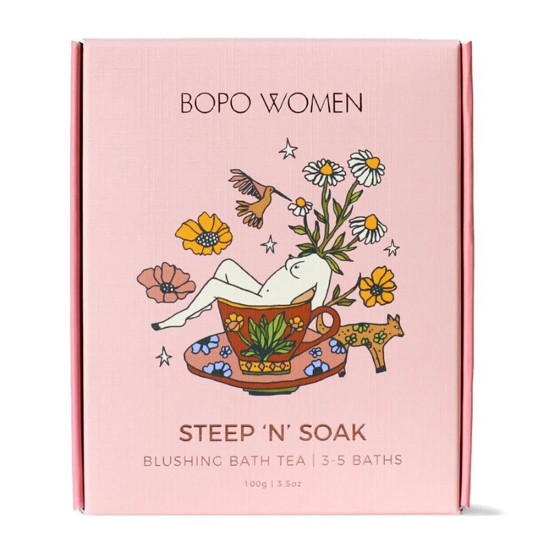Pink box of  'Steep 'N' Soak' blushing bath tea.