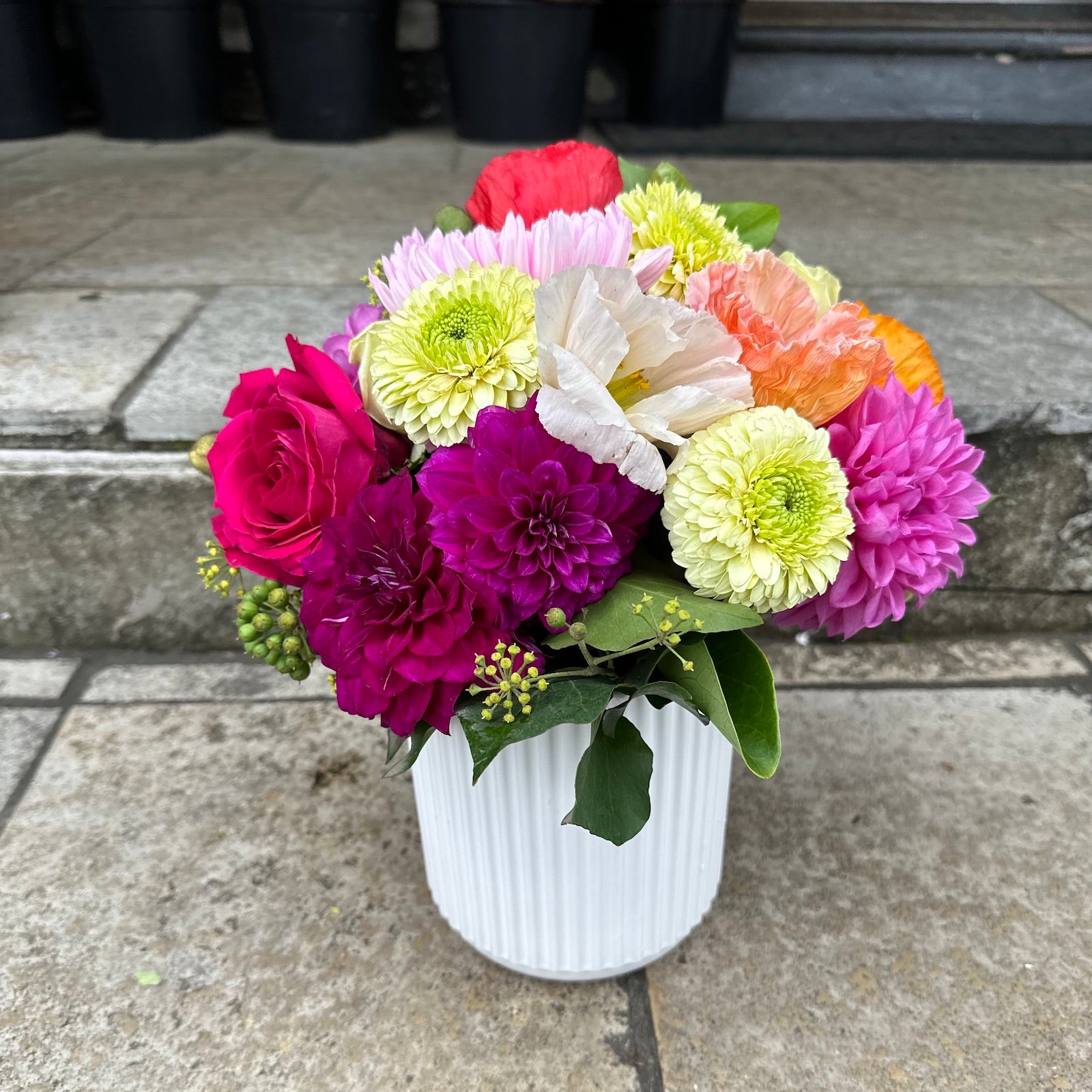 Ribbed Ceramic Pot Arrangement