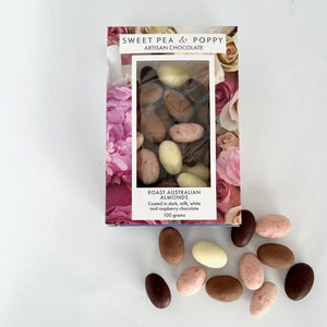 roast australian almonds in a mix of chocolates