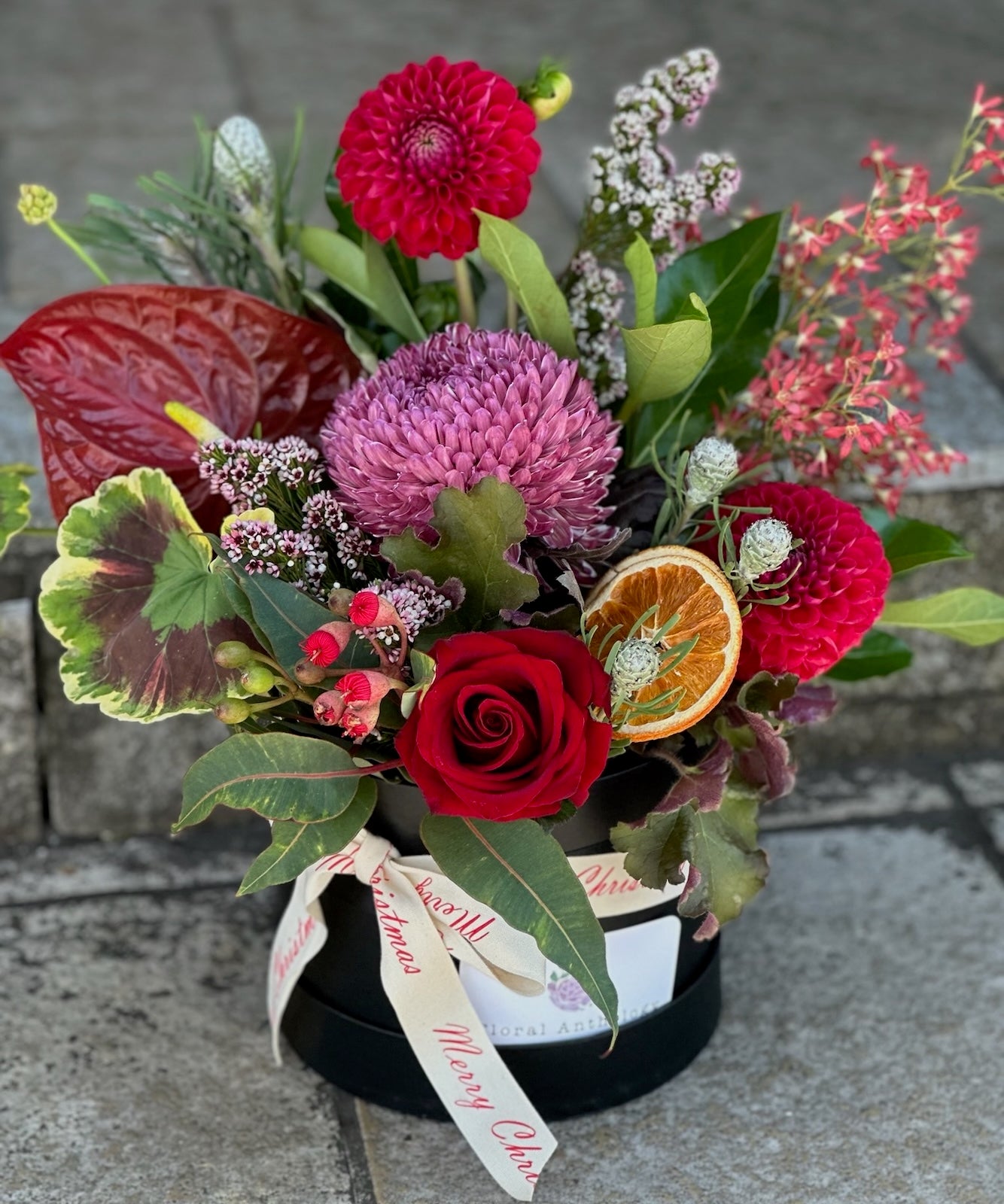 Mini Hat Box Christmas Arrangement