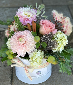 Mini Hat Box Christmas Arrangement