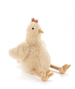 Plush toy chicken on a white background