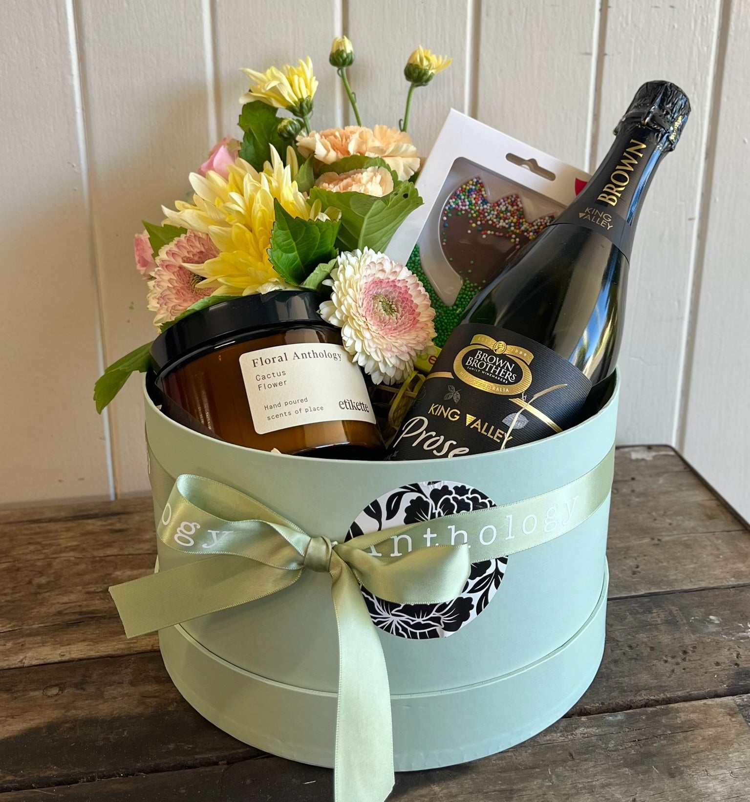 Mother's Day Hamper with Flowers, Candle, Chocolate & Bottle of Sparkling