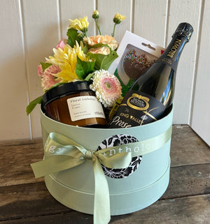Mother's Day Hamper with Flowers, Candle, Chocolate & Bottle of Sparkling