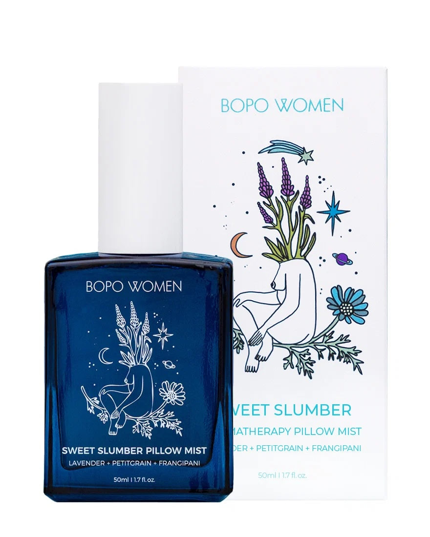 Bopo Women Sweet Slumber pillow mist bottle and packaging on a white background