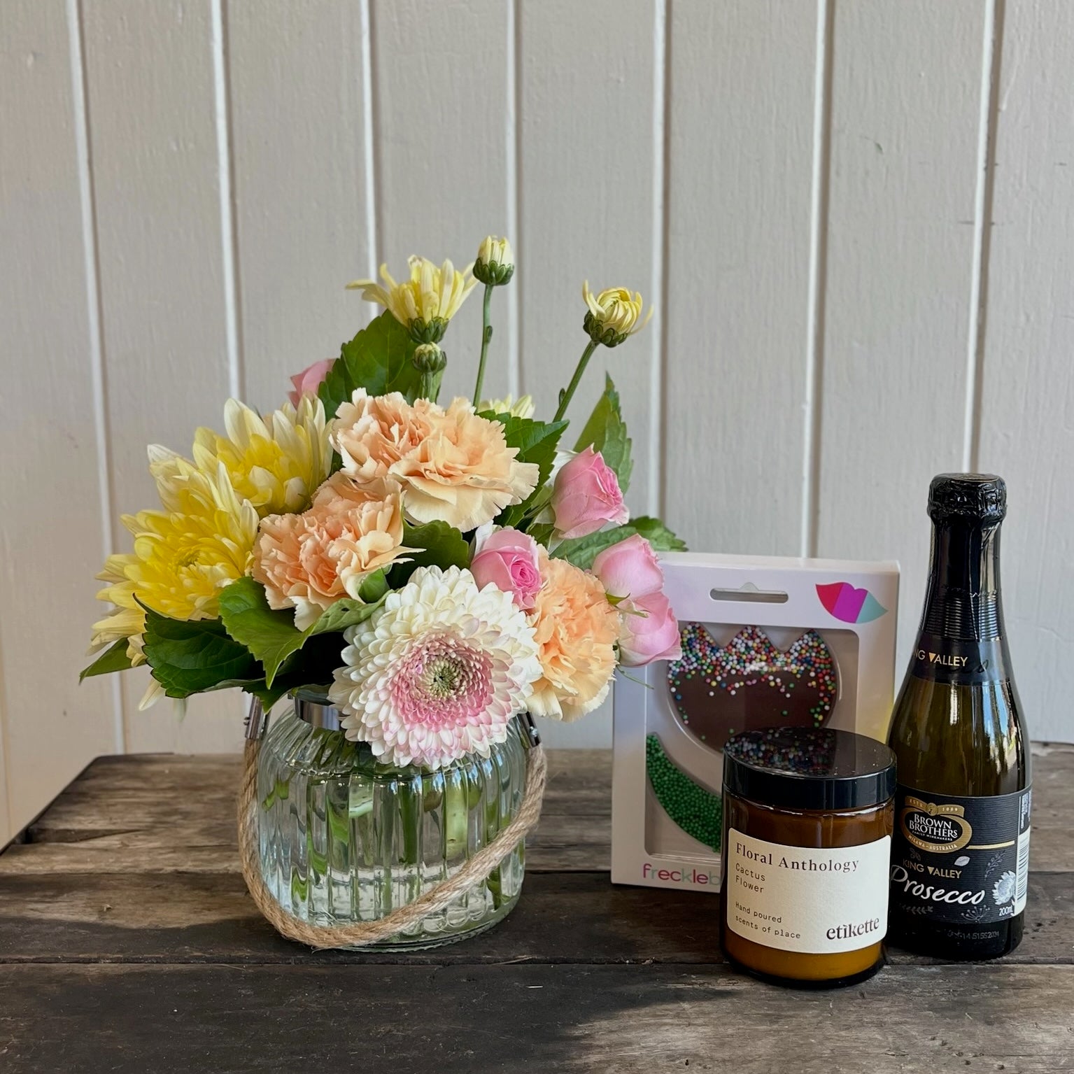 Mother's Day Hamper with Flowers, Candle, Chocolate & Bottle of Sparkling