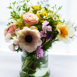 Complement your blooms with a glass vase. A bouquet of flowers presented in a reusable clear glass vase is an ideal gift. Choose from a small, medium or large vase. 