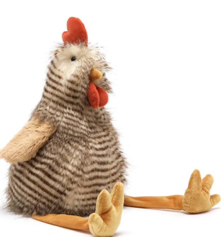 Soft toy with striped fabric, in the shape of a Rooster.